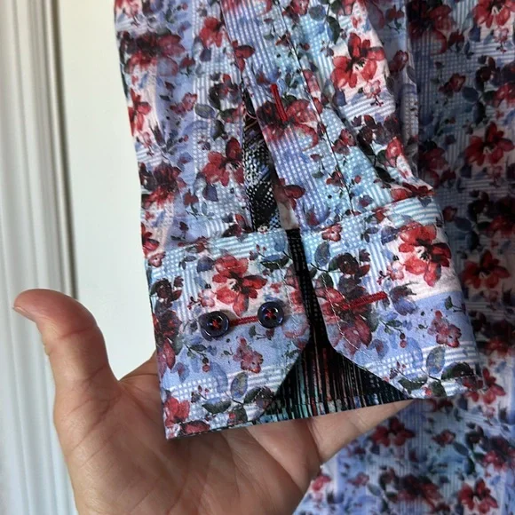 7 DOWNIE ST. LONDON button down floral shirt. Size “4” (M). Blue/red/pink. EUC. - Picture 9 of 13